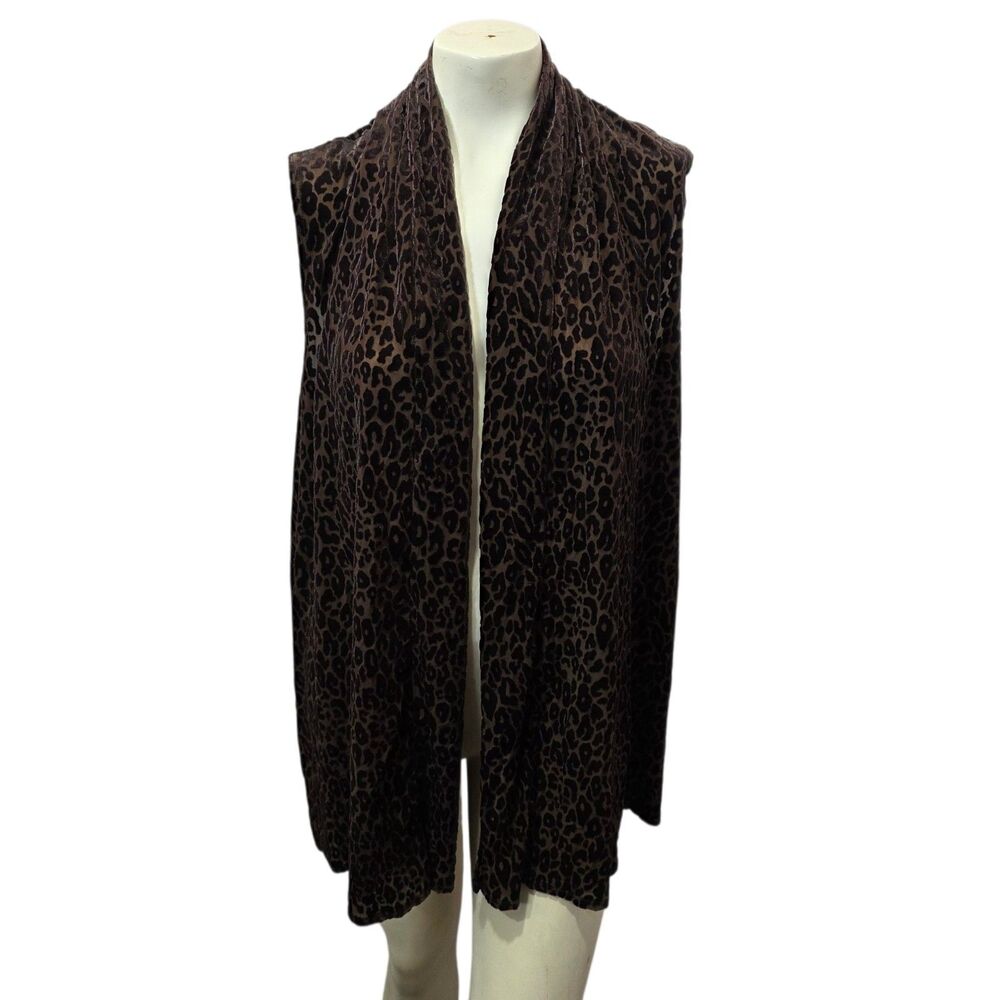 Susan Graver Leopard Print Open Front Vest Womens XL Brown Drape Cardigan